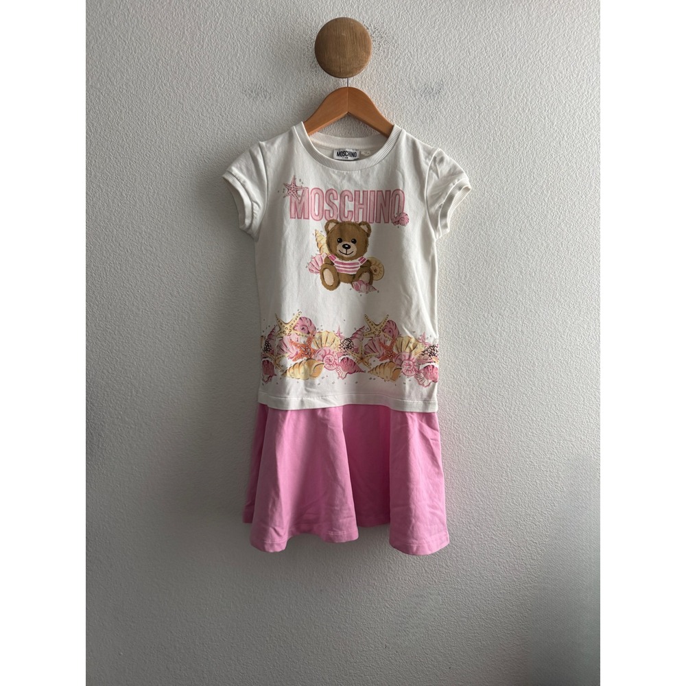 Moschino Kid Girls White Pink Teddy Bear Seashell Dress Size 8 Years Old